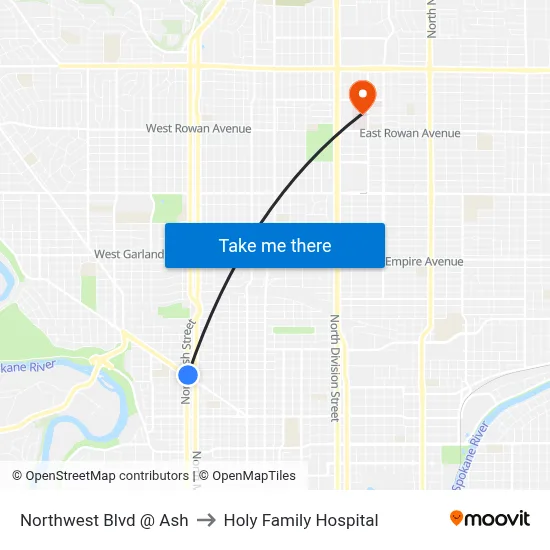 Northwest Blvd @ Ash to Holy Family Hospital map