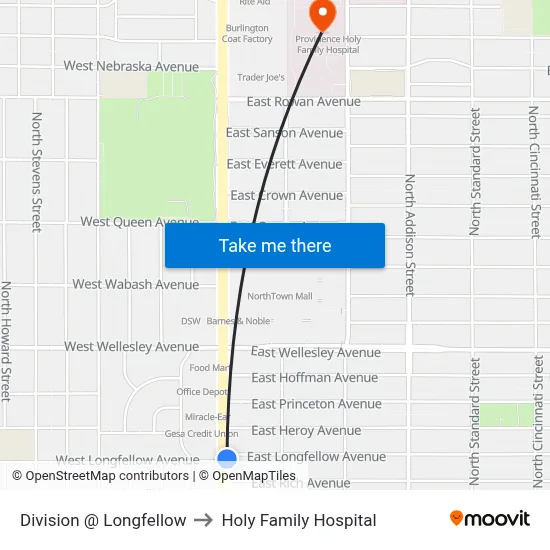Division @ Longfellow to Holy Family Hospital map