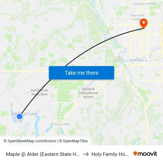 Maple @ Alder (Eastern State Hospital) to Holy Family Hospital map