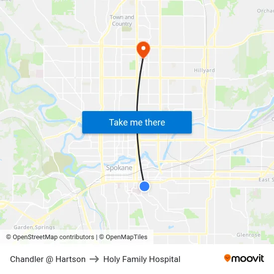 Chandler @ Hartson to Holy Family Hospital map