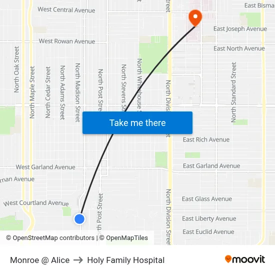 Monroe @ Alice to Holy Family Hospital map