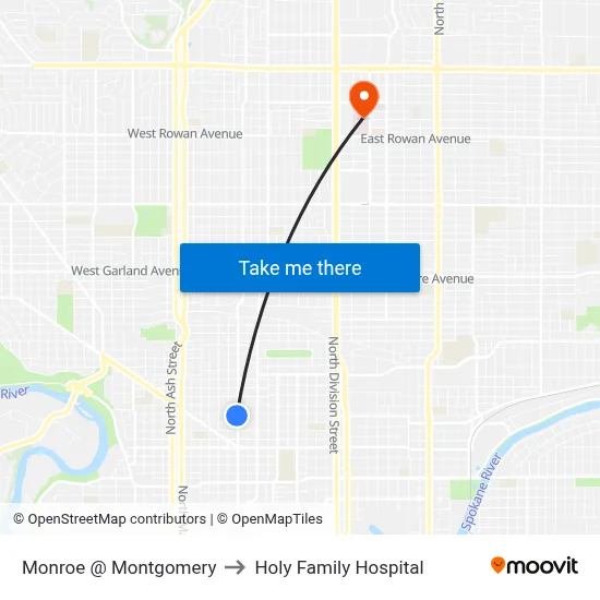 Monroe @ Montgomery to Holy Family Hospital map