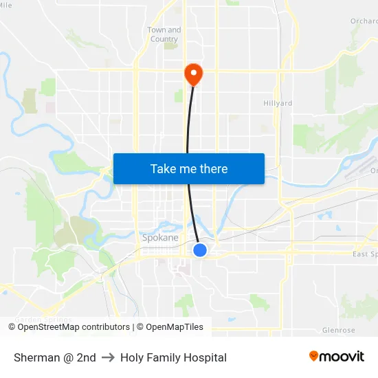 Sherman @ 2nd to Holy Family Hospital map