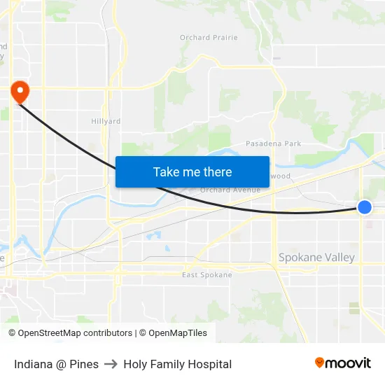 Indiana @ Pines to Holy Family Hospital map
