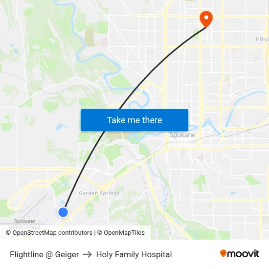 Flightline @ Geiger to Holy Family Hospital map