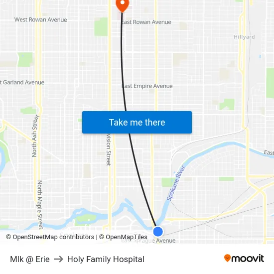 Mlk @ Erie to Holy Family Hospital map