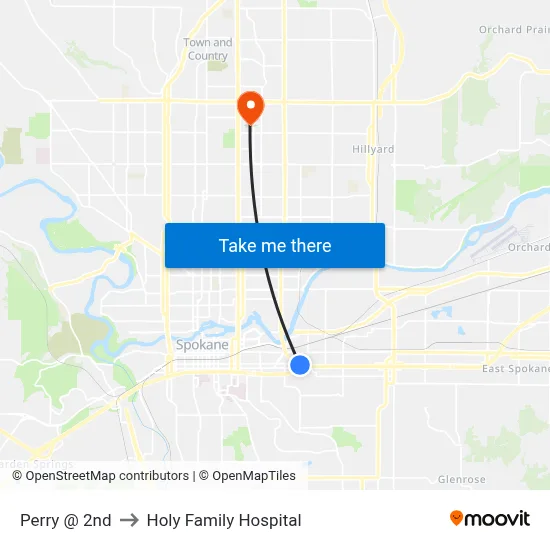 Perry @ 2nd to Holy Family Hospital map