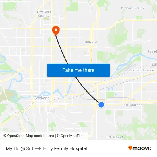 Myrtle @ 3rd to Holy Family Hospital map