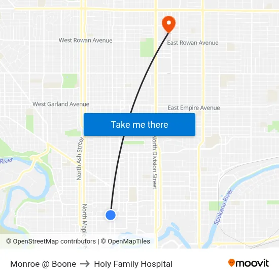 Monroe @ Boone to Holy Family Hospital map
