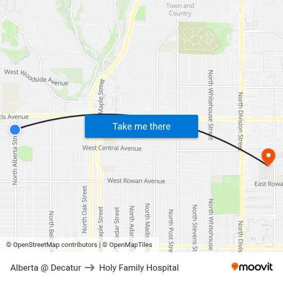 Alberta @ Decatur to Holy Family Hospital map