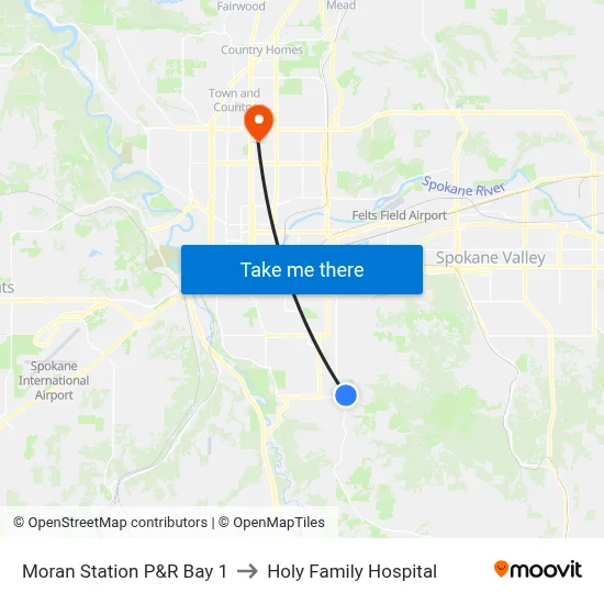 Moran Station P&R Bay 1 to Holy Family Hospital map
