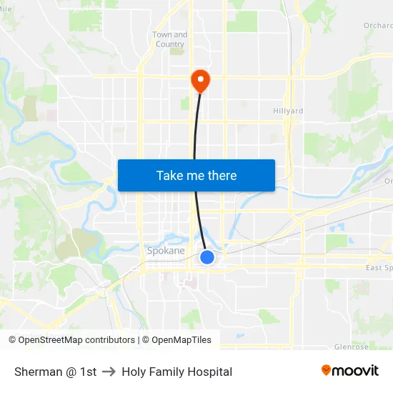 Sherman @ 1st to Holy Family Hospital map
