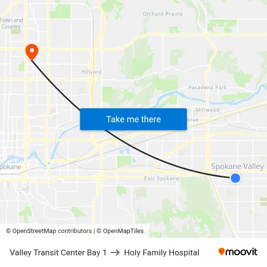 Valley Transit Center Bay 1 to Holy Family Hospital map