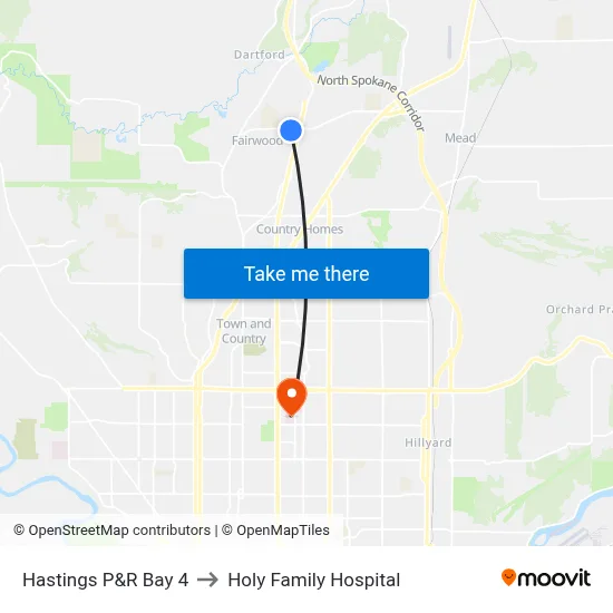 Hastings P&R Bay 4 to Holy Family Hospital map