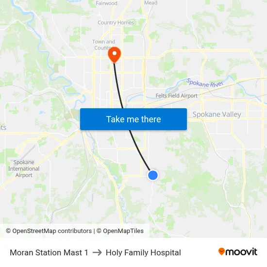 Moran Station Mast 1 to Holy Family Hospital map