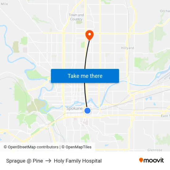 Sprague @ Pine to Holy Family Hospital map
