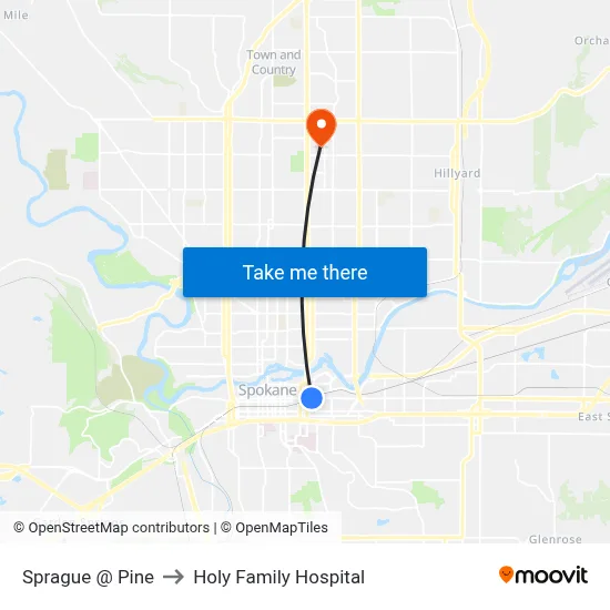 Sprague @ Pine to Holy Family Hospital map