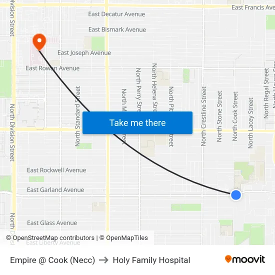 Empire @ Cook (Necc) to Holy Family Hospital map
