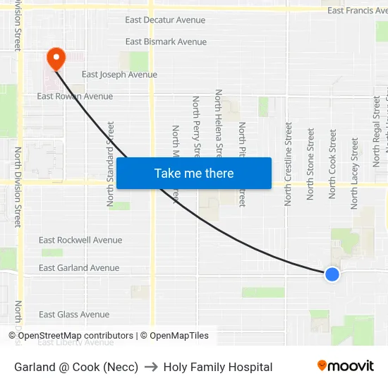 Garland @ Cook (Necc) to Holy Family Hospital map