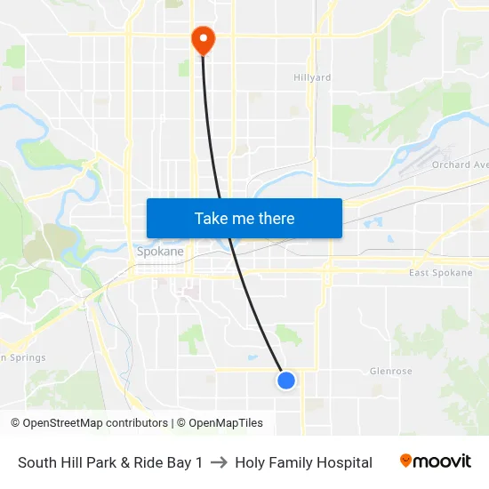 South Hill Park & Ride Bay 1 to Holy Family Hospital map