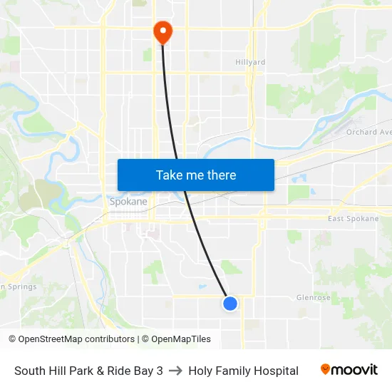 South Hill Park & Ride Bay 3 to Holy Family Hospital map