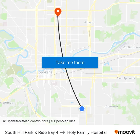 South Hill Park & Ride Bay 4 to Holy Family Hospital map