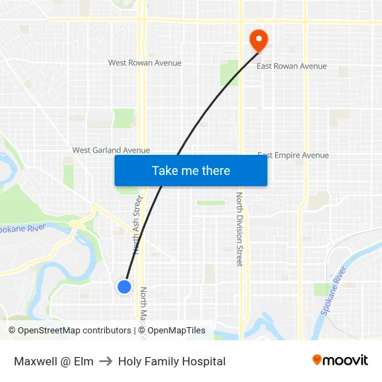Maxwell @ Elm to Holy Family Hospital map