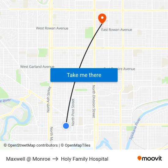 Maxwell @ Monroe to Holy Family Hospital map