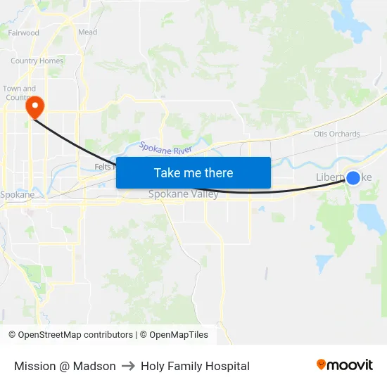 Mission @ Madson to Holy Family Hospital map
