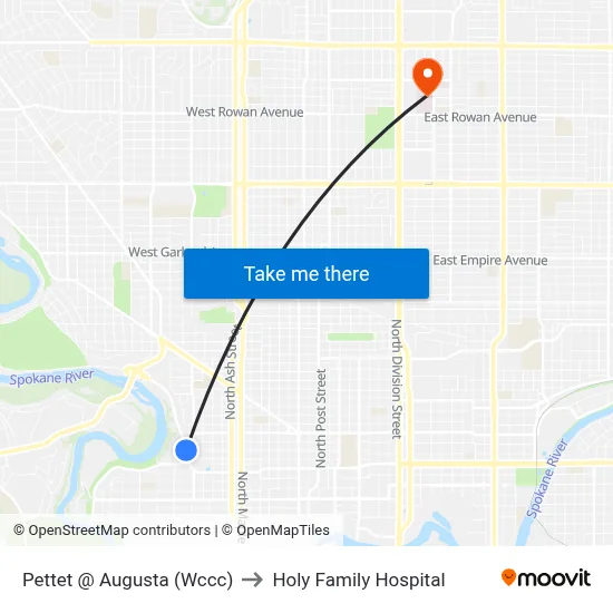 Pettet @ Augusta (Wccc) to Holy Family Hospital map