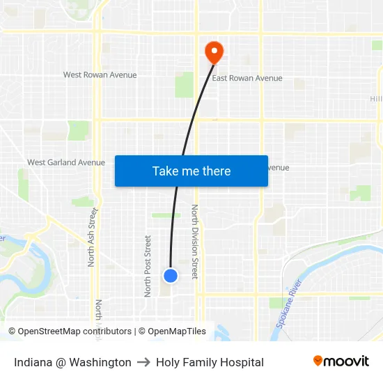 Indiana @ Washington to Holy Family Hospital map