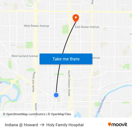 Indiana @ Howard to Holy Family Hospital map