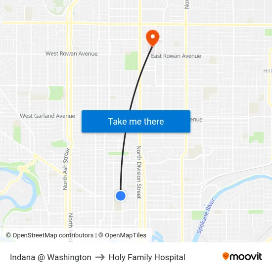 Indana @ Washington to Holy Family Hospital map