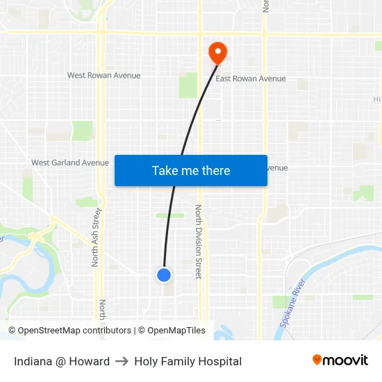 Indiana @ Howard to Holy Family Hospital map