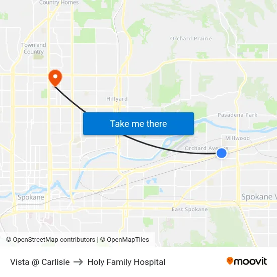Vista @ Carlisle to Holy Family Hospital map
