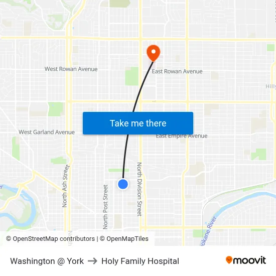 Washington @ York to Holy Family Hospital map