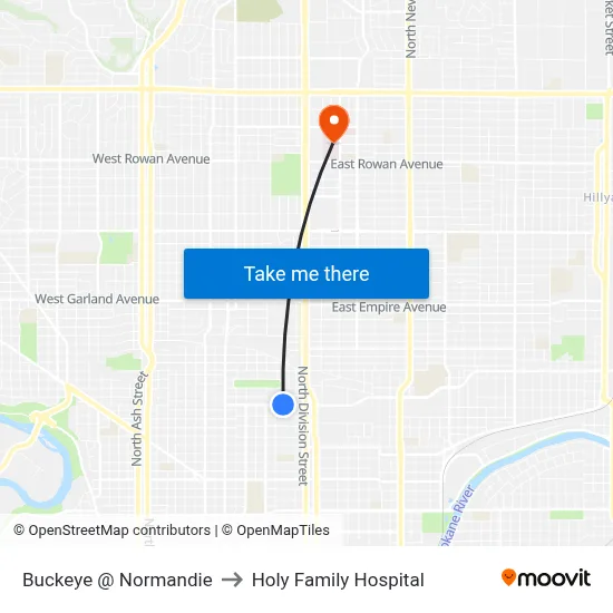 Buckeye @ Normandie to Holy Family Hospital map