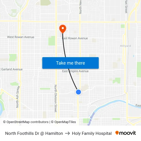 North Foothills Dr @ Hamilton to Holy Family Hospital map