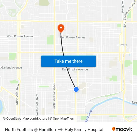 North Foothills @ Hamilton to Holy Family Hospital map