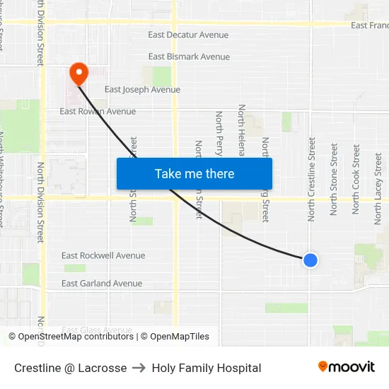 Crestline @ Lacrosse to Holy Family Hospital map