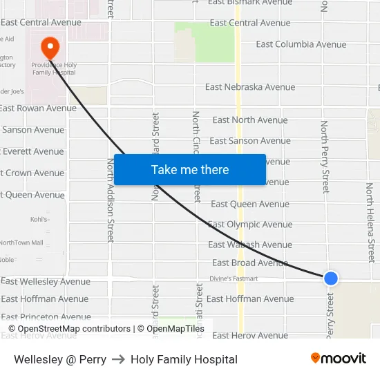 Wellesley @ Perry to Holy Family Hospital map