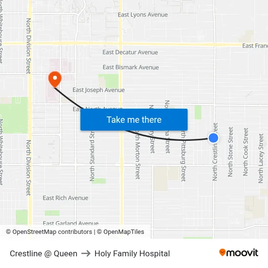 Crestline @ Queen to Holy Family Hospital map