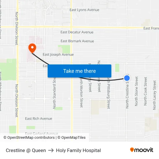 Crestline @ Queen to Holy Family Hospital map