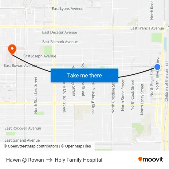 Haven @ Rowan to Holy Family Hospital map