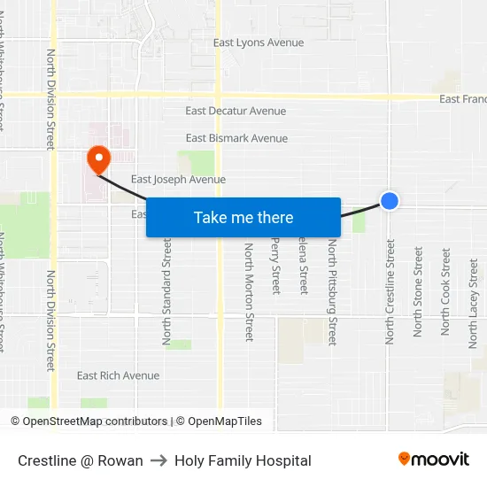 Crestline @ Rowan to Holy Family Hospital map