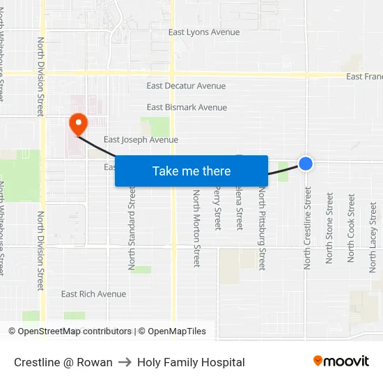 Crestline @ Rowan to Holy Family Hospital map