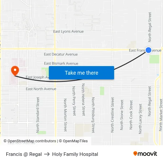 Francis @ Regal to Holy Family Hospital map