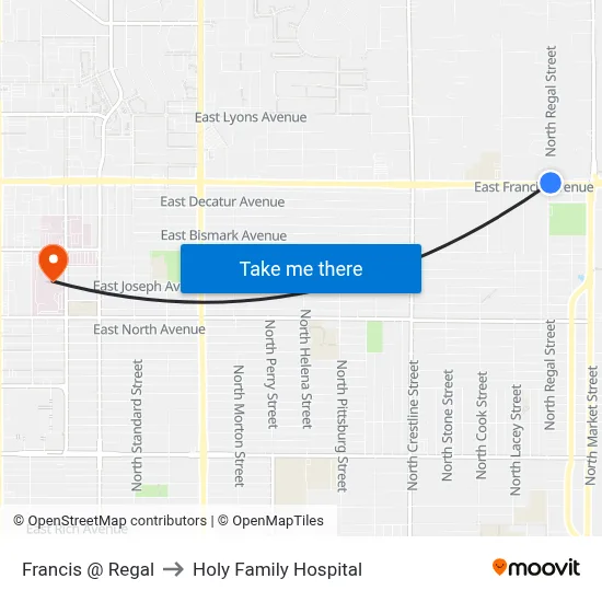 Francis @ Regal to Holy Family Hospital map