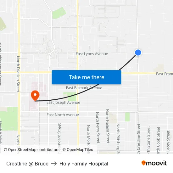 Crestline @ Bruce to Holy Family Hospital map
