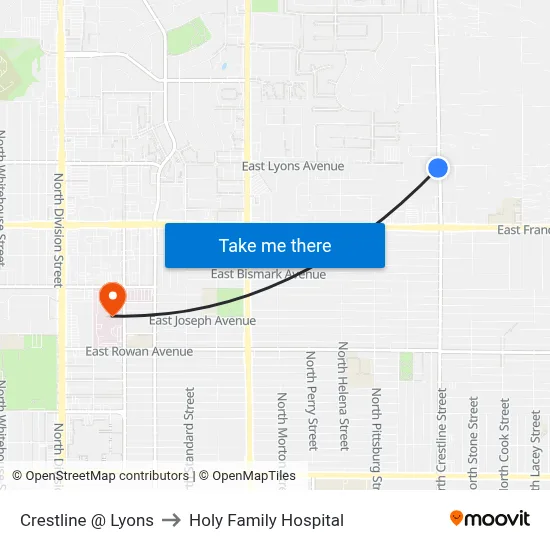 Crestline @ Lyons to Holy Family Hospital map